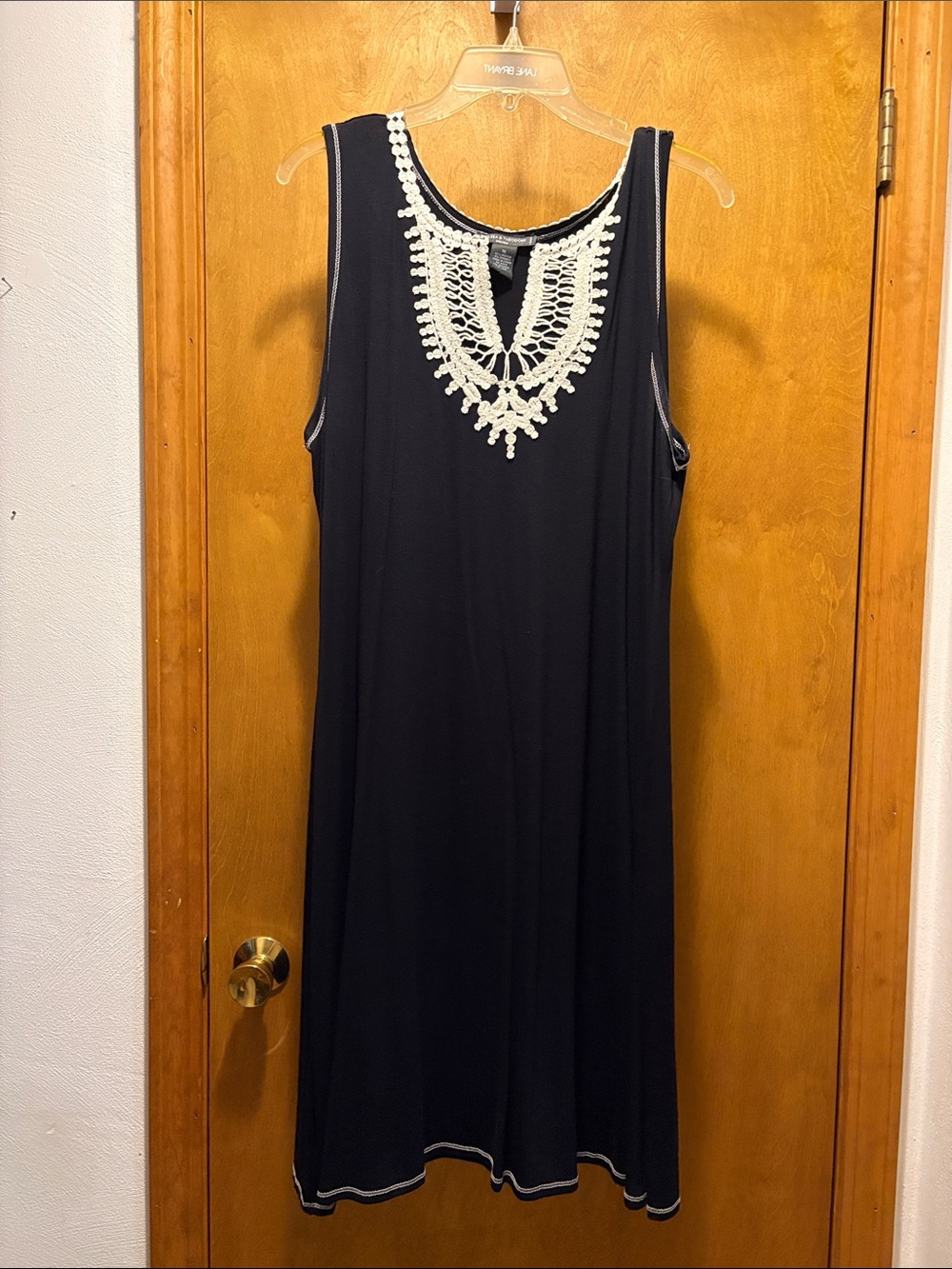 Chelsea & Theodore Black Midi Dress with Cream Crochet Neckline